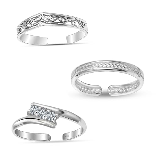 LeCalla 925 Sterling Silver Open Toe Rings Set for Women Adjustable Minimalist Toe Rings Summer Beach Foot Jewelry - color: 07. Trio (3 PCS)