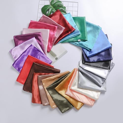 Ciormis 35" Silk Head Scarf for Women, 4 Pcs Satin Hair Scarf Square Silk Bandana Top Neck Scarves Hair Wraps for Sleeping - color: K1-solid-set5