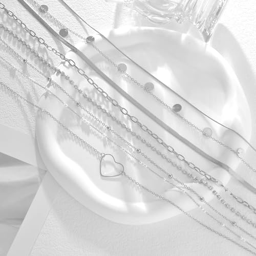 Tornito 8Pcs Waist Belly Chain CZ Heart Pearl Snake Bead Sequin Paperclip Belly Chain Summer Beach Sexy Body Chains Jewelry Accessories for Women Adjustable - style: D:8Pcs(Heart) Silver