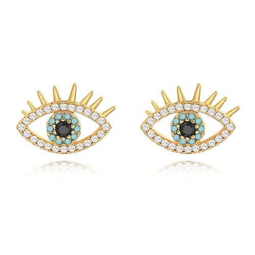 18K Gold Love Knot Stud Earrings for Women Statement Button Pearl Stud Earrings Minimalist Cute Small Post Earring - color: 9.Evil eye