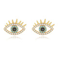 18K Gold Love Knot Stud Earrings for Women Statement Button Pearl Stud Earrings Minimalist Cute Small Post Earring - color: 9.Evil eye
