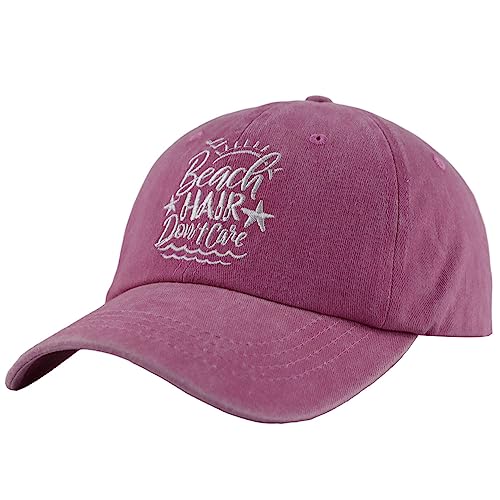 HHNLB Beach Hair Don’t Care Hat, Washed Cotton Adjustable Embroidered Baseball Cap - color: Embroidered Pink
