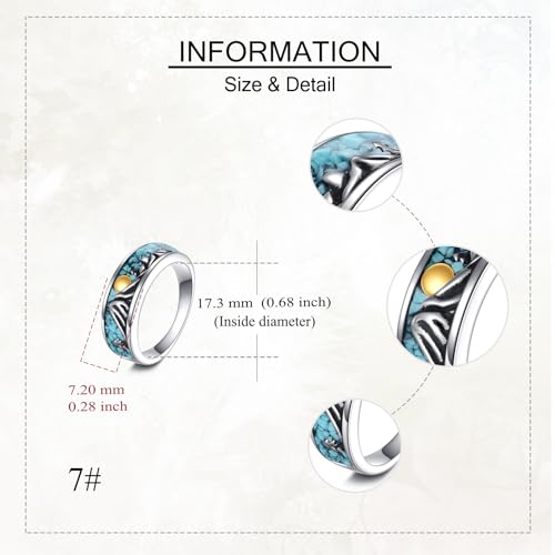 ONEFINITY Turquoise Mountain Rings S925 Sterling Silver Turquoise Ring Jewelry Gift For Women Men (Mountain, 10)