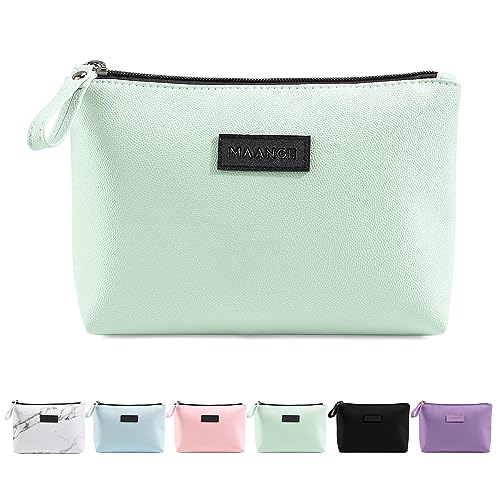 MAANGE Cosmetic Bags for Women Small Makeup Bag for Purse Pu Leather Makeup Pouch Travel Makeup Bag with Zipper Make Up Bag for Travelling - color: Green