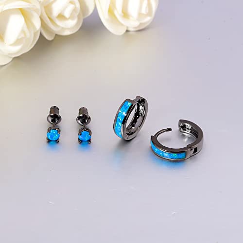 CiNily Huggie Earrings Opal Hinged Hoop Earrings Gold Plated Hypoallergenic Small Hoop Earrings for Women Teen Girls Men Sensitive Ears - color: Black Gold-Blue