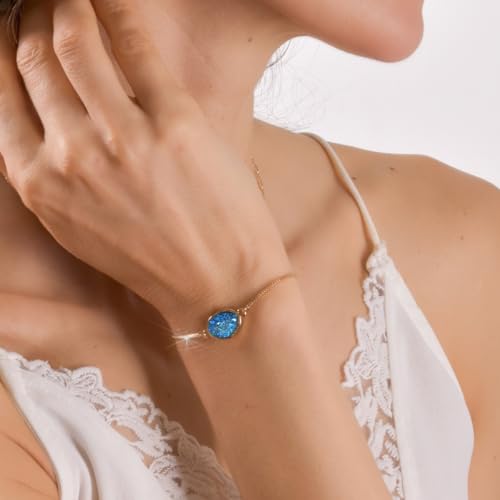 Humble Chic NY Simulated Druzy Chain Bracelet for Women - Boho Stackable Adjustable Bolo Slider Bracelet - color: Gold - Blue Green Stone