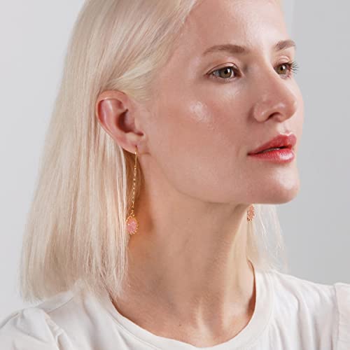 Simulated Druzy Threader Earrings for Women - Gold, Silver, or Rose Gold Tone Long Chain Earrings with Boho Created Geode Stone - color: Gold - Created Rose Quartz