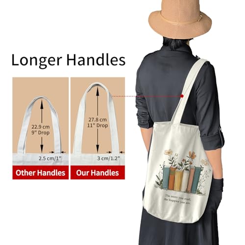 itgowisa Canvas Tote Bag for Women, Tote Bag with Zipper Inner Pocket, Zippered Canvas Bag for Shopping Work Grocery Everyday - style: Bookish