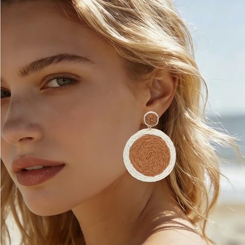 choyaxo 4piar Boho Dangle Earrings Wooden Rattan Rarrings Summer Vacation Earring for women beach