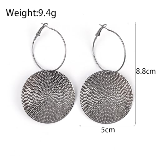 Boho Large Hoop Earrings for Women Oversized Chunky Coin Dangle Earring Hammered Big Disc Loop Earrings Trendy Party Jewelry Accessories Gifts - color: Silver