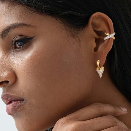 MTMY Gold Ear Cuff Earring for Women 14K Gold Plated Cubic Zirconia Non-Pierced Clip on Cartilage Chunky Ear Cuffs Hypoallergenic Jewelry - style: X