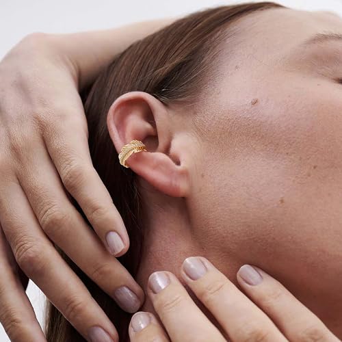 MTMY Gold Ear Cuff Earring for Women 14K Gold Plated Cubic Zirconia Non-Pierced Clip on Cartilage Chunky Ear Cuffs Hypoallergenic Jewelry - style: leaf / pair