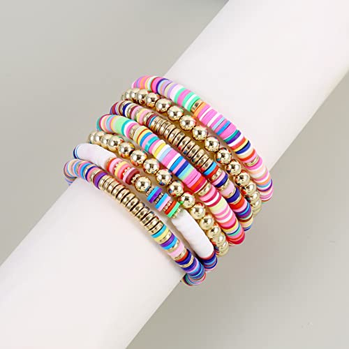 Elegance 11 designs Heishi Beaded Bracelets For Women Polymer Clay Colorful Surfer Stackable Beads Boho Bracelet Summer Beach Jewelry - color: Colorful