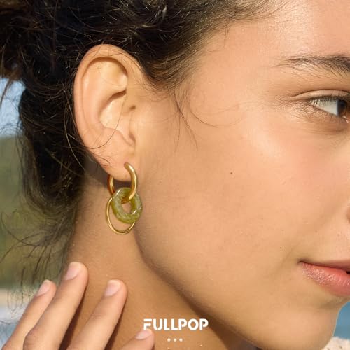 Fullpop Vintage Earrings for Women, Chunky 14K Gold Plated Resin Hoop Earrings Lightweight Hollow Drop Earrings Hypoallergenic Earrings for Women Vintage Anthropologie Jewelry Gifts for Women - size: Green Gold