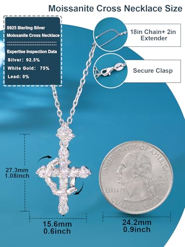 YIMERAIRE Upgraded Moissanite Crown Cross Necklace 14K Gold Vermeil 1.1 Carats Dainty Iced Out Easter Basket Stuffer Cross Jewelry S925 Sterling Silver Simple Gold Christian Faith Moissanite Cross Pendant Necklace For Women - color: 925 Silver
