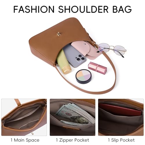 CLUCI Shoulder Bag for Women, Purses for Women, Handbag Hobo Bags Vegan Leather Crossbody Purse with Adjustable Strap Brown - color: B-brown-small