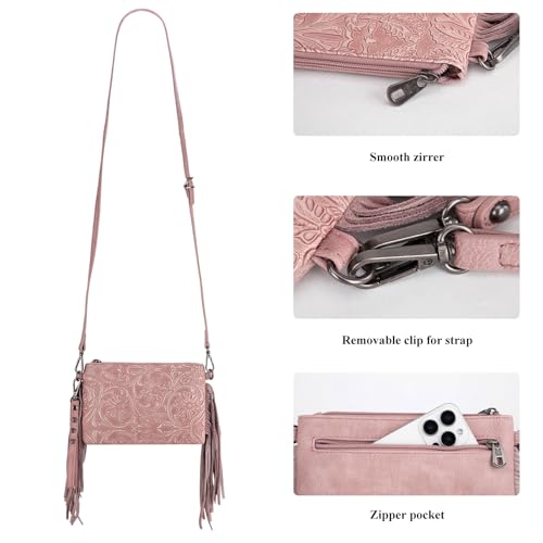 Montana West Western Purse for Women Crossbody Bag Wristlet Clutch Purse - color: A3 Light Pink