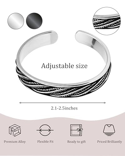 Vintage 925 Sterling Silver Bracelet, Exquisite Leaf Engraved Adjustable Bracelet, Vintage Jewelry Silver Bangle for Women