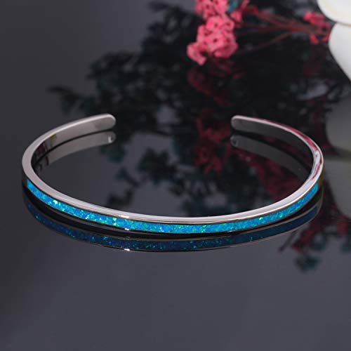 CiNily Womens Cuff Bracelet,Opal Bangle Bracelets Gold Plated Hypoallergenic Ladies Gemstone Open Cuff Bangle Bracelet - color: thin open cuff bracelet-blue