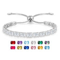 Radiant Cut Birthstone Tennis Bracelets for Women, Adjustable 6–9 Inches White Gold Plated Sterling Silver Bracelet, Hypoallergenic Anniversary Birthday Valentine’s Day Gift for Her - color: 04-Simulated Diamond