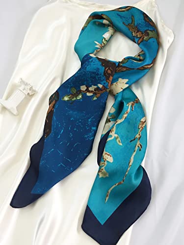 Julunar Silk Like Head Scarf for Women - Satin Large Hair Scarves - 35" Square Silk Hair Wrap for Sleeping with Gift Packed - color: A005-1 Floral Blue
