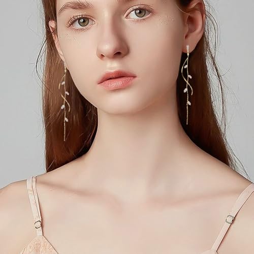 Crystal Drop Earrings,Zirconia Rhinestone Dangling Earrings for Women Prom Party Jewelry Gifts， Dangle Fashion Jewelry Crystal Earrings for Women - color: Gold