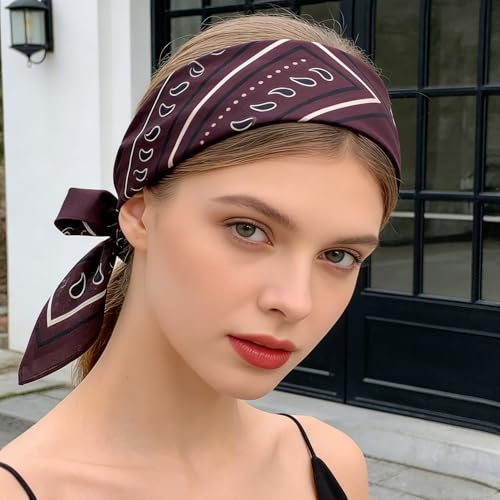 21 x 21 Inch Cotton Bandana for Women and Men,Soft Breathable Head Scarf, Multi-purpose Headband, Hair Scarf - color: Waistband Frame Burgundy-un09