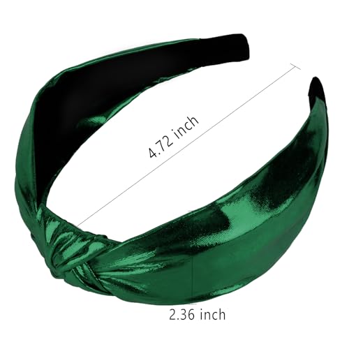 YISSION Metallic Green Knotted Headband for Women, Wide Twist Shiny Fabric Hairband, Fashion Hair Accessory for Everyday Wear, Parties, and Travel - color: Green