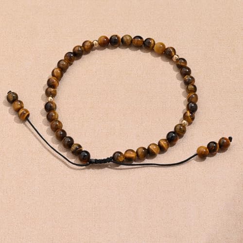 Softones 6mm Natural Stone Anklet for Women Gemstone Ankle Bracelets for Women Healing Energy Crystal Anklets Adjustable(8.5-10 Inches) - color: Tiger Eyes