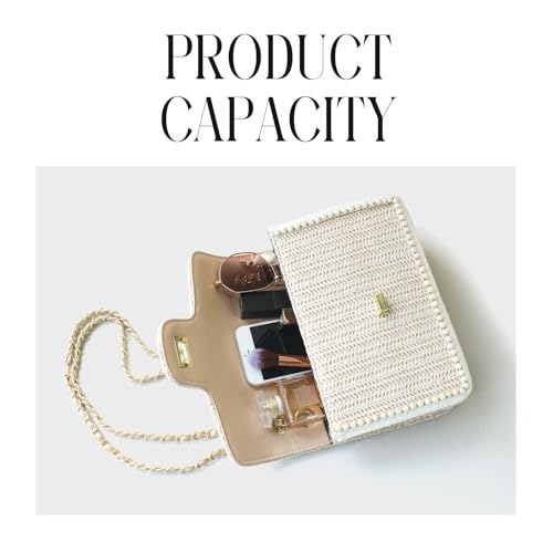 Straw Crossbody Bags for Women,Summer Beach Purse Vacation Shoulder Handbags with Pearl Trim - color: Beige
