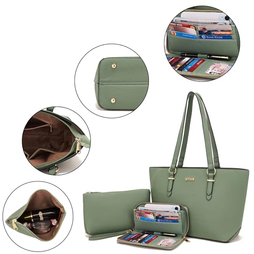Purses And Wallets Set For Women Work Tote Satchel Handbags Shoulder Bag Top Handle Totes Purse With Matching Wallet - color: A59-3pcs/Set Green
