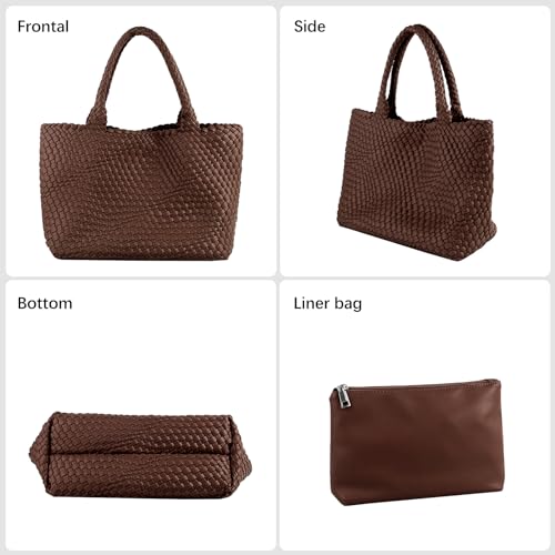 Woven Tote Bag Womens Purse Vegan Leather Shoulder Handbags Fashion Summer Beach Tote Bags Large Travel Totes - color: Coffee