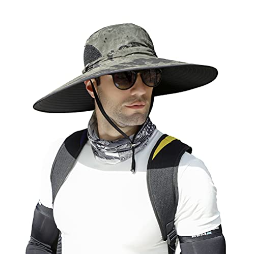 Leotruny Men Wide Brim Sun Hats UPF50+ Waterproof Breathable Bucket Hat for Fishing, Hiking, Camping - color: C06-army Green Ink