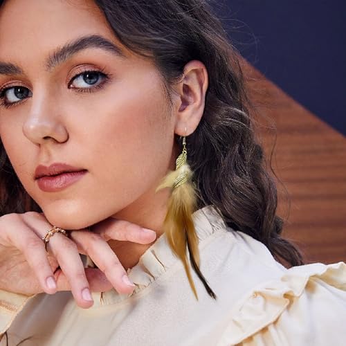 Feather Earrings for Women Bohemian Fringe Tassel Long Drop Dangle Earrings Lightweight Boho Statement earrings - color: brown
