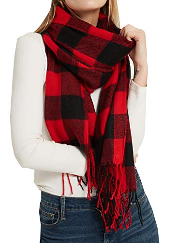 Wander Agio Women's Fashion Long Shawl Big Grid Winter Warm Lattice Large Scarf - color: Red Black Plaid