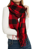 Wander Agio Women's Fashion Long Shawl Big Grid Winter Warm Lattice Large Scarf - color: Red Black Plaid