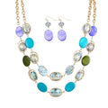 2 Layered Chunky Beaded Shell Necklace for Women Sea Shell blue/yellow/red/green/turquoise/teal/white Statement Necklace and Earring Set Elegant Women Necklace Set Jewelry Sets for Women - color: multi-color
