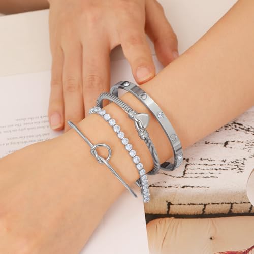 18 K Gold Plated Love Bangle Bracelet Stack Cuff Jewelry for Women Jewelry Set for Women Gift with Box - style: style12