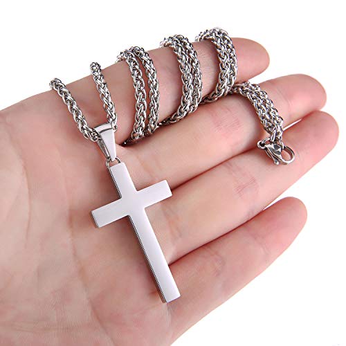 P. BLAKE Cross Necklace for Men Boys- Stainless Steel Cross Pendant with 16-24 Inches Chain Christian Religious Jewelry Gifts - size: 22 inches, style: Silver Pendant 1.7*0.9