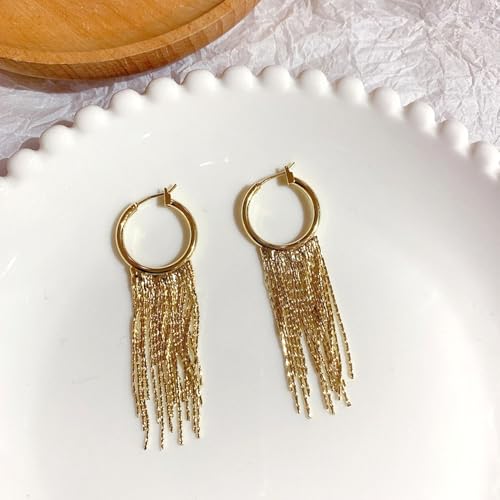 Gold Long Tassel Dangle Drop Earrings for Woman Boho Linear Tassel Dangling Earrings Chain Fringe Earring Wedding Bridesmaid Jewelry Accessories