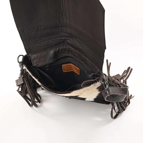 Merbaa Sunset Star Crossbody Bag - Real Cowhide Hairon Women's Handbag with Leather Fringes - color: Brown