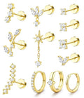 ORAZIO 16 Gauge Cartilage Earrings for Women Flat Back Hypoallergenic Surgical Steel Small Flatback Stud Hoop Cartilage Earring Stack Set Daith Conch Tragus Helix Piercing Jewelry Single PC - color: 14K Gold Plated