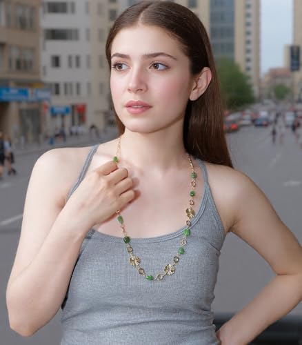 Long Gold Necklaces for Women Dainty Natural Stone Beaded Gold Necklace Mothers Day Gifts Boho Gold Costume Jewelry for Women - color: Jade Green