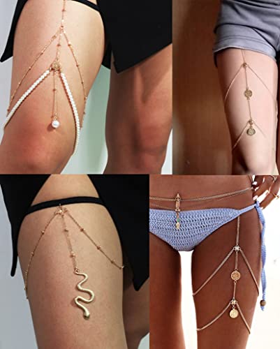 Tornito 4-8Pcs Sexy Body Chain Belly Waist Chain Necklace Summer Beach Bikini Bra Body Jewelry for Women Gold Tone - style: D:4Pcs, Gold Tone