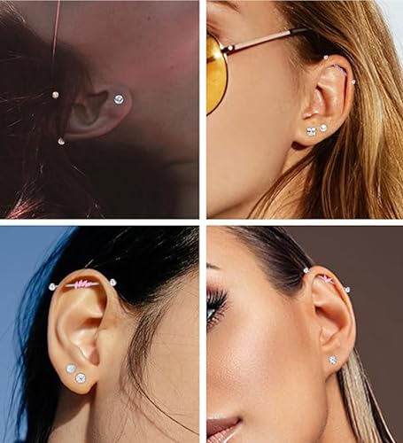 Suotarn 14G Industrial Piercing Jewelry For Women Men Stainless Steel 38 Industrial Barbell Long Cartilage Helix Conch Earrings Stud 14G Gauges Industrial Jewelry Butterfly Heart Cool 7-18pcs - color: pink