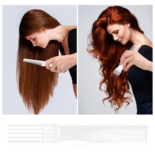 2pcs Teasing Combs with Metal Prong, Double-Head Hair Picking Comb Fork Comb Tool for Women Fine & Thick Hair Styling Salon - Fluffing & Styling (White)
