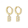 14K Gold Plated Cubic Zirconia Initial Earrings Delicate Small Hoop Earrings Hypoallergenic Letter Earrings for Women - style: B