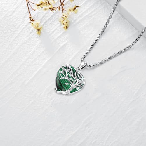 Turquoise/Amethyst/Moonstone/Black Onyx Tree of Life Necklace for Women Hummingbird Necklaces White Gold Plated Copper Jewelry - style: A-Tree of Life -Malachite