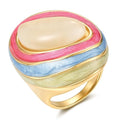 YeGieonr Gold Rings for Women Non Tarnish - 18K Gold Plated Stainless Steel Chunky Oval Statement Ring, Dainty Thick Waterproof Stackable Ring - color: Rainbow Dome, size: 8