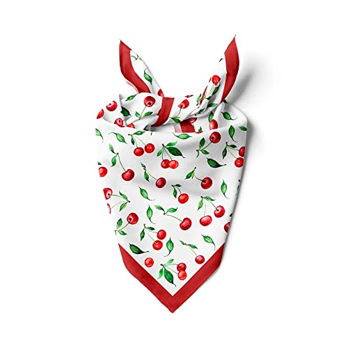 dscarf Womens Neck Scarf 21"x21" Small Square | Headband Scarf Ethnic Bandana Head Scarf Flowering Breathable Lightweight - color: Cherry Design 1